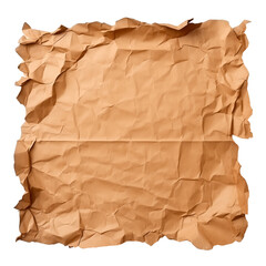 Crumpled ripped blank brown cardboard paper isolated on transparent or white background, top view