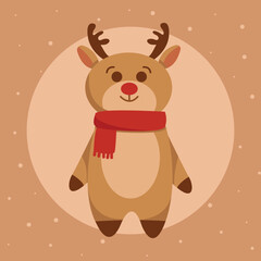 Vector illustration of a cute deer with a red scarf, Christmas deer illustration