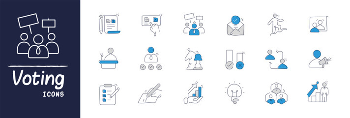 Voting Icons. Vector Editable Stroke.