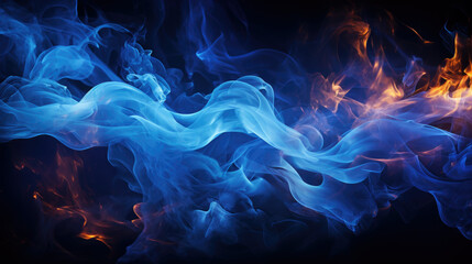 Obraz premium Blue smoke abstract on black background.