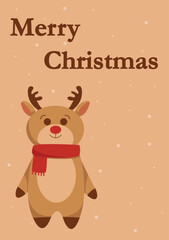 Merry Christmas card with cute deer, cute deer, vector illustration