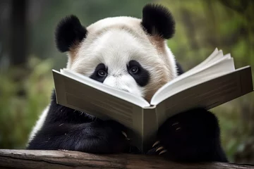 Schilderijen op glas panda bear reading a book made by midjourney © 수영 김