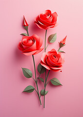 bouquet of paper cut roses on pink background