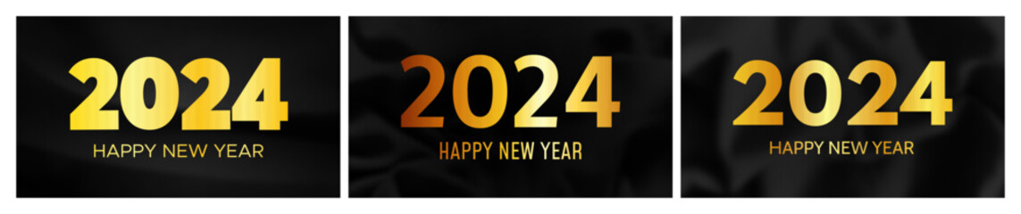2024 Happy New Year on dark silk background