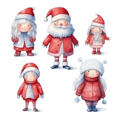 Clipart drawing of children dressed in Santa clothes.