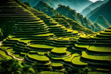 Stof per meter Terraced rice field landscape  , layer by layer reaching up as endless © Bilal