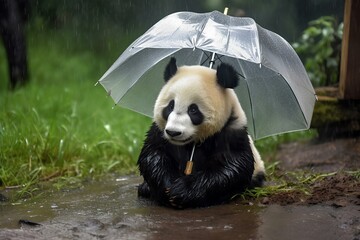 panda in the rain made by midjeorney