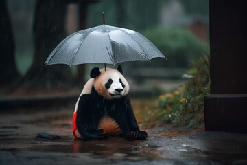 panda with umbrella made by midjeorney