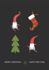 cartes de noel, merry christmas, 2024, gnomes de noel, noël, carte, vecteur, cadeau, vacances, illustration, père noël, dessin animé, célébration, hiver, content, joyeux, conception, saluer, fun, art,