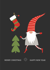 cartes de noel, merry christmas, 2024, gnomes de noel, noël, carte, vecteur, cadeau, vacances, illustration, père noël, dessin animé, célébration, hiver, content, joyeux, conception, saluer, fun, art,