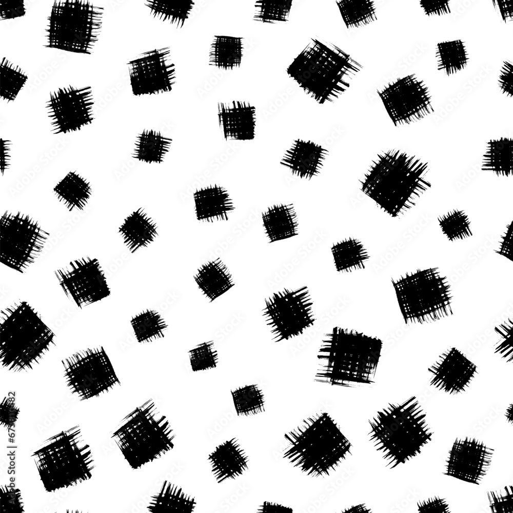 Poster seamless pattern with black brush stroke in square form