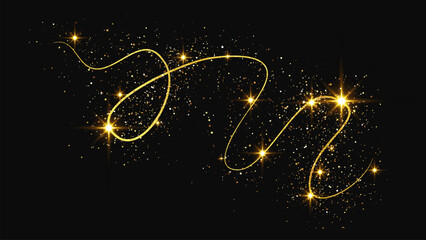 Gold glittering confetti wave and stardust