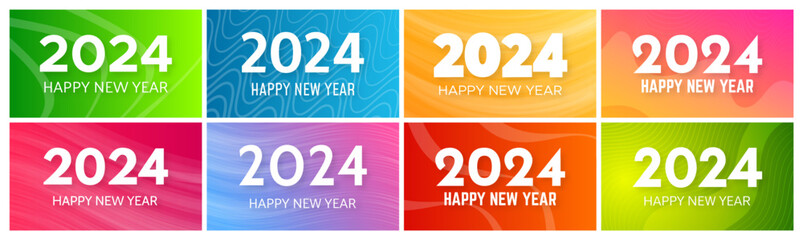 2024 Happy New Year on colorful backgrounds