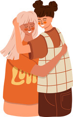 Romantic Gay Couple. Hugging people in love. Diversity. Trendy flat Vector.