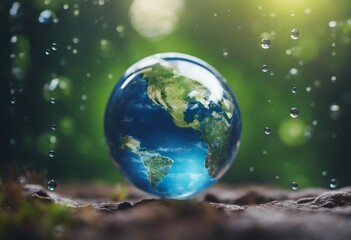 Fototapeta na wymiar Earth Day Planet mother earth globe World in a droplet of water Background wallpaper