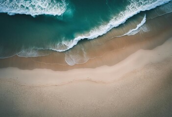 Overhead photo of crashing waves on the shoreline Tropical beach surf Abstract aerial ocean view