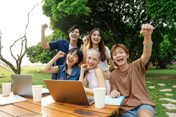 Image of a group of Asian students studying together