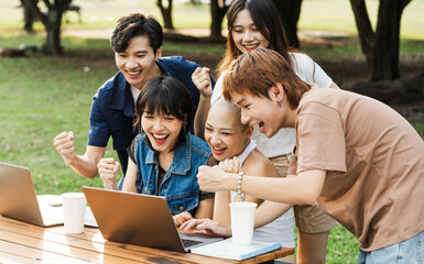Image of a group of Asian students studying together