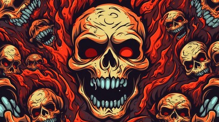 Human skulls. Doodle style art background.