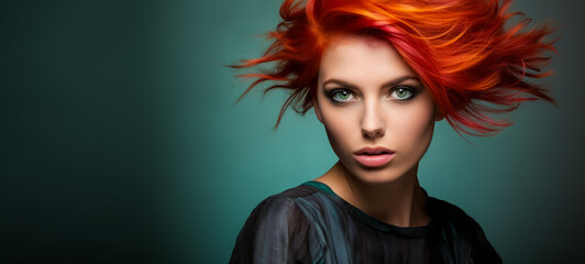 Portrait of beautiful young woman with red hair, studio shot.