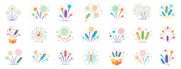 Fotobehang Set of firework icons, celebration, party, happy new year. Vector set © 4zevar