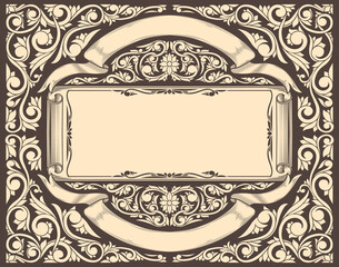 Decorative ornate monochrome retro design blank card template