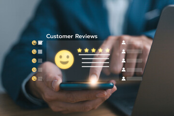 Customer review satisfaction feedback survey concept, service experience rating online, good...