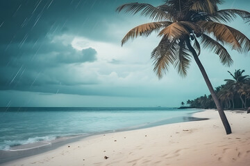 Obraz premium tropical beach view with white sand, turquoise water and palm tree. Neural network generated image. Not based on any actual scene or pattern.
