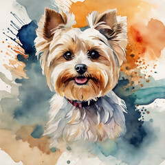a morkie without a collar in motion with splast art with smoke bombs circles of irregular