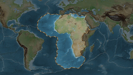 African plate highlighted. Eckert III. Topografic