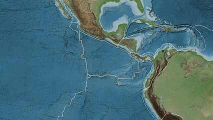 Cocos plate outlined. Eckert III. Topografic