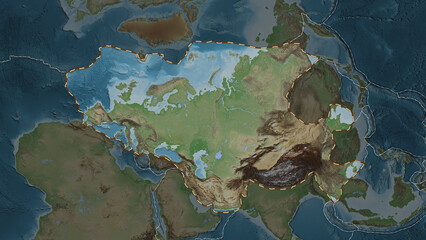 Eurasian plate highlighted. Eckert III. Topografic