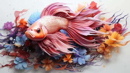 Fotobehang Underwater life: Graceful goldfish in the water habitat © senadesign
