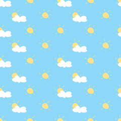 abstract colorful seamless pattern with suns and fluffy clouds 