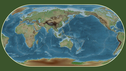 Molucca Sea plate - global map. Eckert III. Topografic