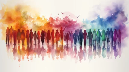 Foto op Canvas Multicultural people silhouettes painted with colorful paint © senadesign