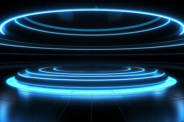Vibrant Circular Frame on Blue Background. Pictorial Space with Bold Black Lines.