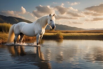 Ethereal Waters and Noble Steed: A Portrait of Magical Serenity