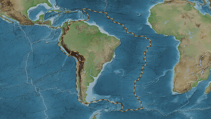 South American plate dashed. Eckert III. Topografic