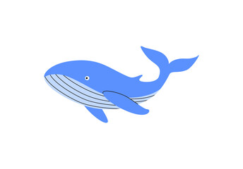 Blue whale in flat style. Sea animal. World Whale Day. Underwater sea-life. Vector illustration for print, card, logo, poster, banner.