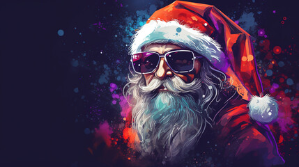 Illustration of cool looking Santa Claus wearing sunglasses and santa hat in abstract mixed grunge colors style. - obrazy, fototapety, plakaty
