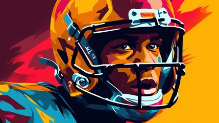 Fotobehang Illustration of cool looking american football player in colorful pop art comic style. © Tepsarit