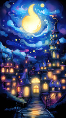 Fairy tale castle in the night