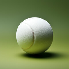 Fotografia con detalle y textura de pelota de tenis de color blanco sobre fondo de tonos verdes