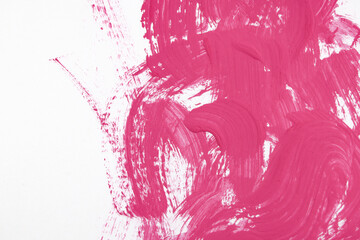 Fondo astratto: pennellate di tempera rosa su carta bianca, spazio per testo - obrazy, fototapety, plakaty