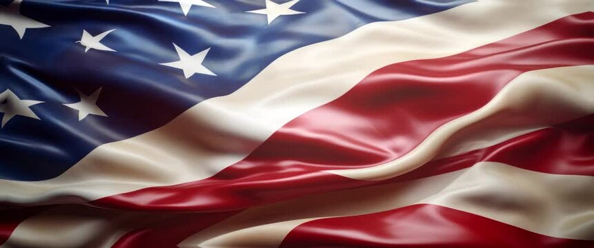 Anamorphic Video Happy Labor Day Celebrations Flag Background. American Flag Waving.