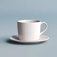 Fotobehang Fotografia de estilo mockup con detalle de conjunto de taza y plato de ceramica de color blanco © Iridium Creatives