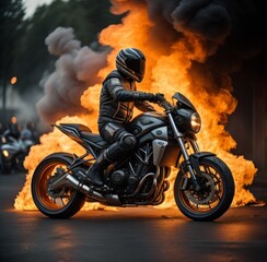 Motorrad Maschine vor brennendem Hintergrund