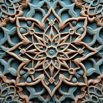 Fondo con detalle y textura de patron geometrico de estilo antiguo con tonos azules y cobre