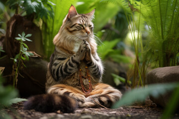 Naklejka na ściany i meble Close-up view of cat in meditation pose